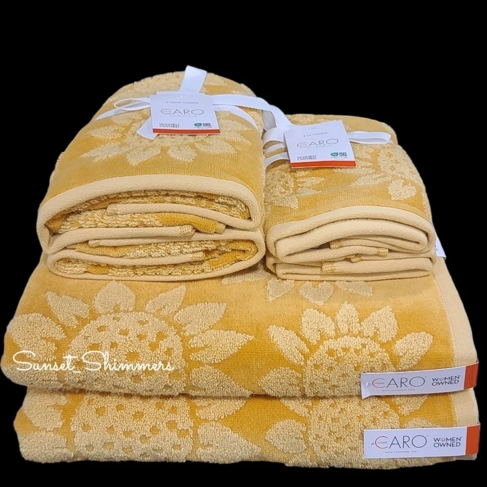6pc Summer Fall SUNFLOWER BATH HAND TIP TOWEL SET Caro Home NEW